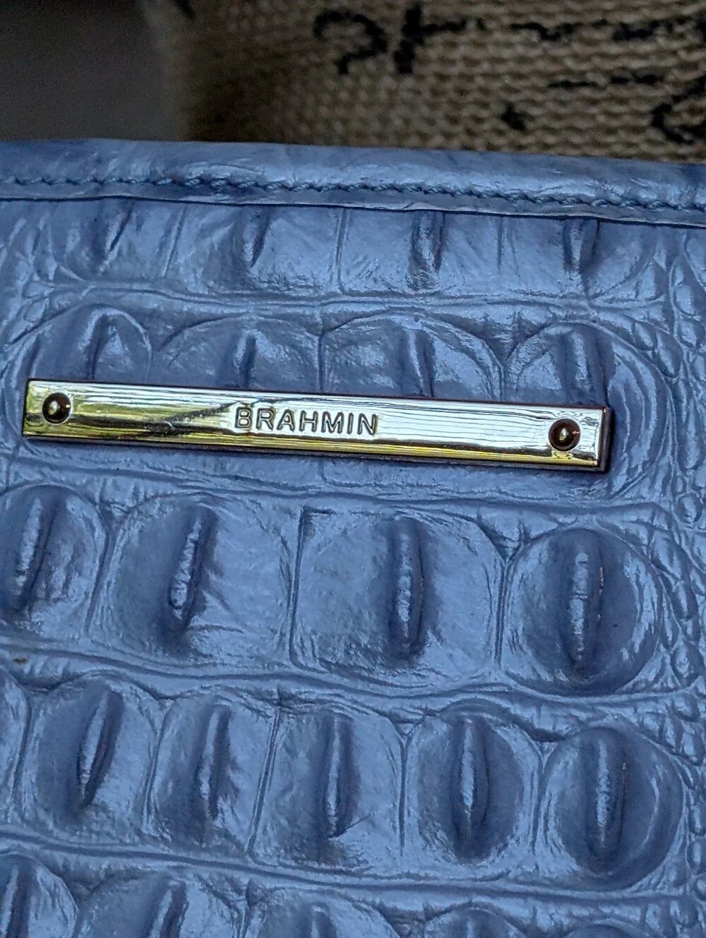 Brahmin Medium Asher Tote in Light Blue Croc-Embossed Tote Bag with Tassel Charm